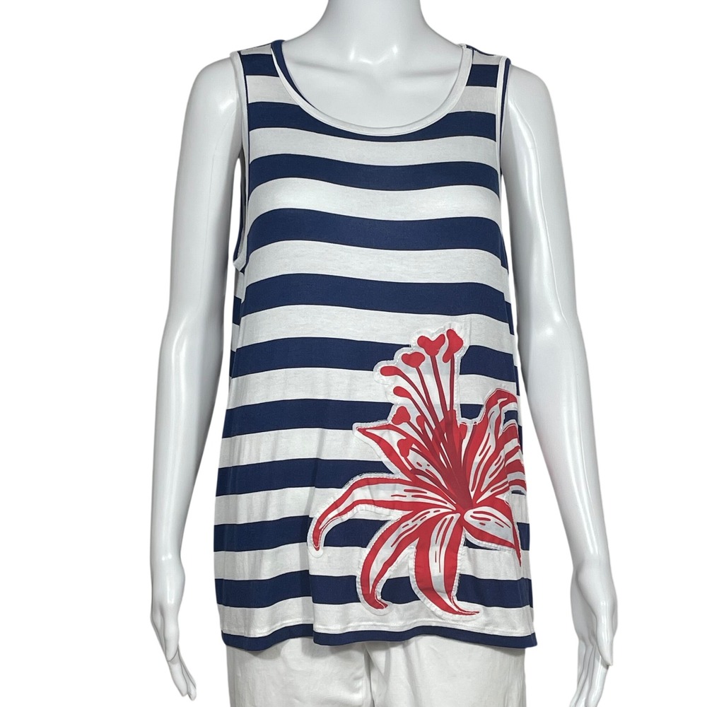 Caribbean Joe Womens Small Nautical Striped Tank Top Coastal Cruise Resort Wear